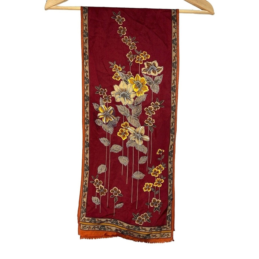 Oscar‎ de la Renta Vintage Silk Scarf Red Floral Accessory Street Made in Japan